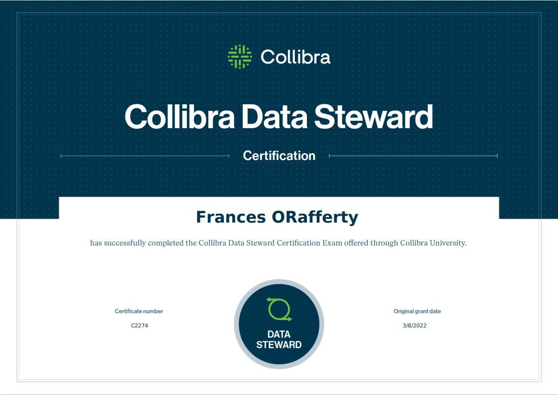 Frances O #39 Rafferty on LinkedIn: First Collibra certification ticket off Frances O #39 Rafferty on LinkedIn: First Collibra certification ticket off