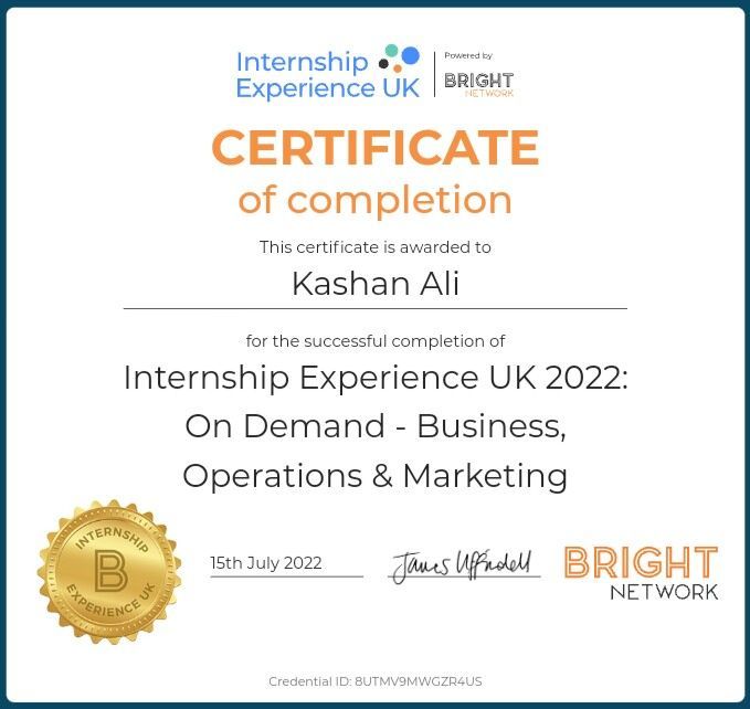 Kashan Ali on LinkedIn: #brightnetwork #internship