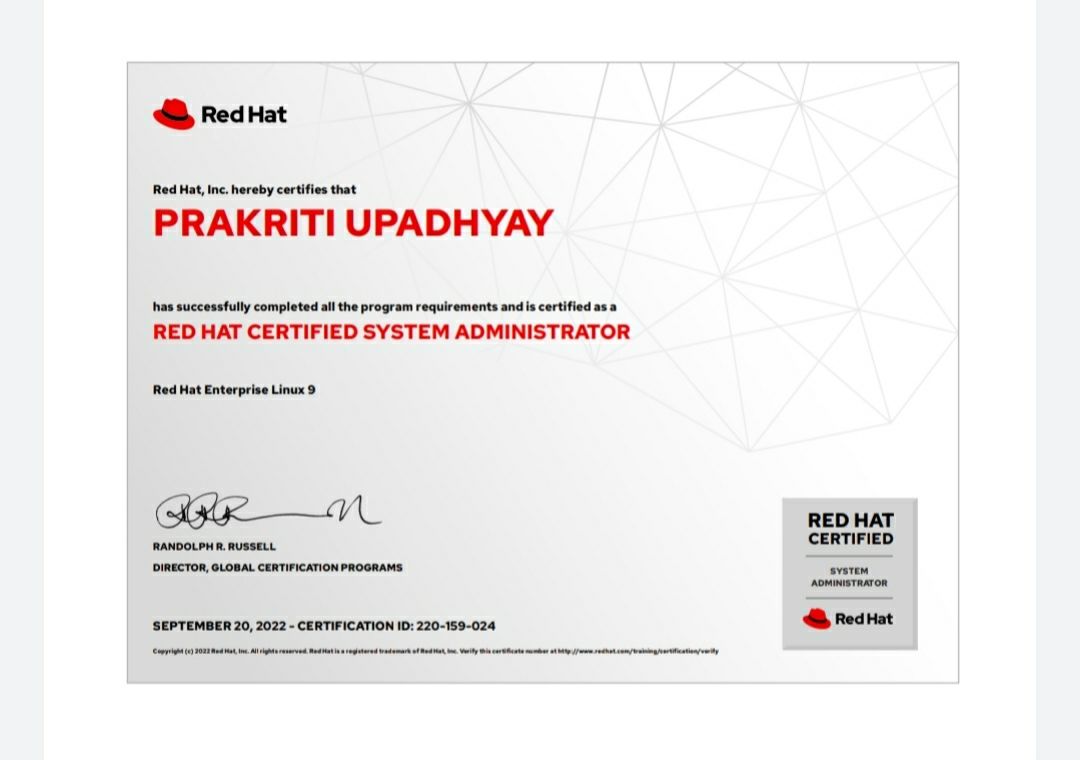 Prakriti Upadhyay on LinkedIn: #redhat #certification #rhel9 # Prakriti Upadhyay on LinkedIn: #redhat #certification #rhel9 #