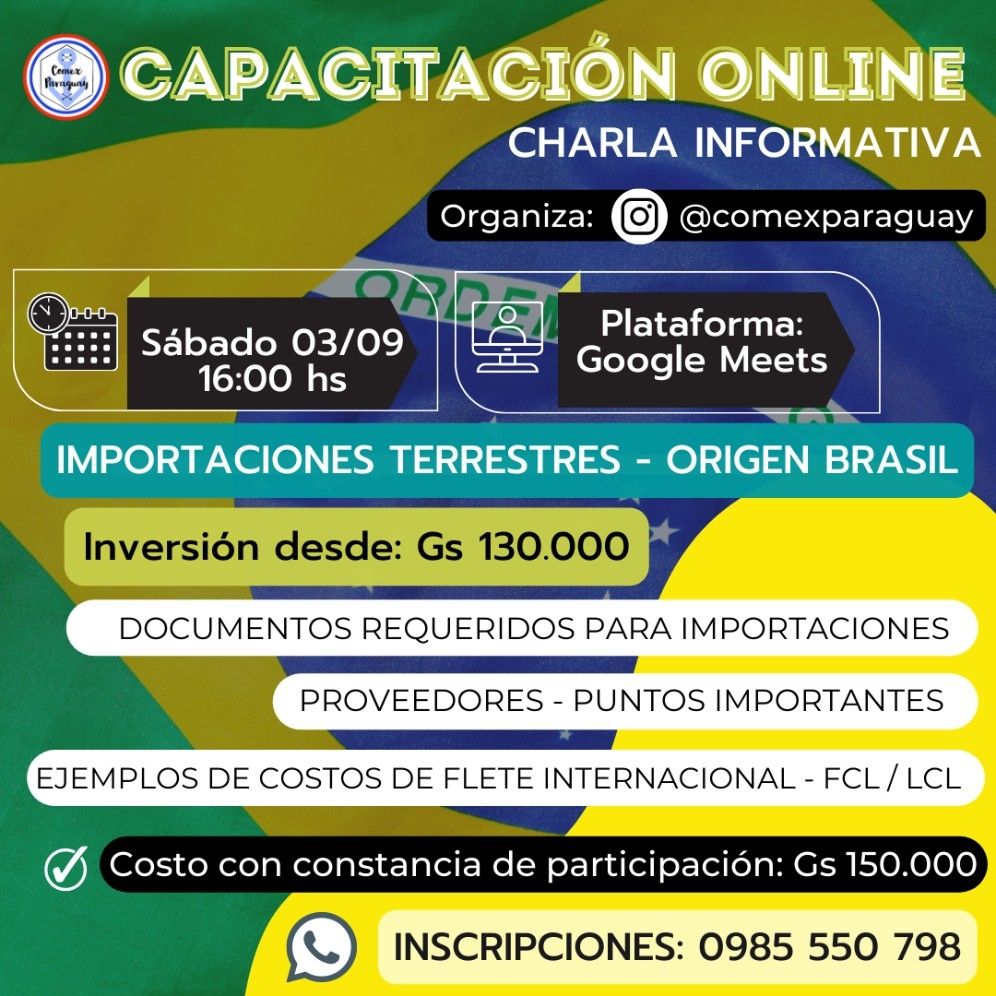Dormitorio Sinceridad Método Comex Paraguay en LinkedIn: IMPORTACIONES TERRESTRES ORIGEN BRASIL. 🚛🇧🇷  CAPACITACIÓN VIRTUAL