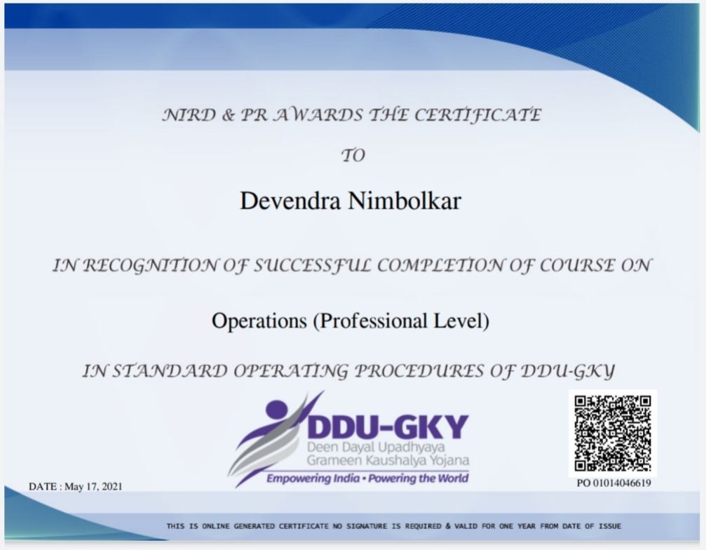 Devendra Nimbolkar on LinkedIn: DDUGKY SOP Certification Operations Devendra Nimbolkar on LinkedIn: DDUGKY SOP Certification Operations
