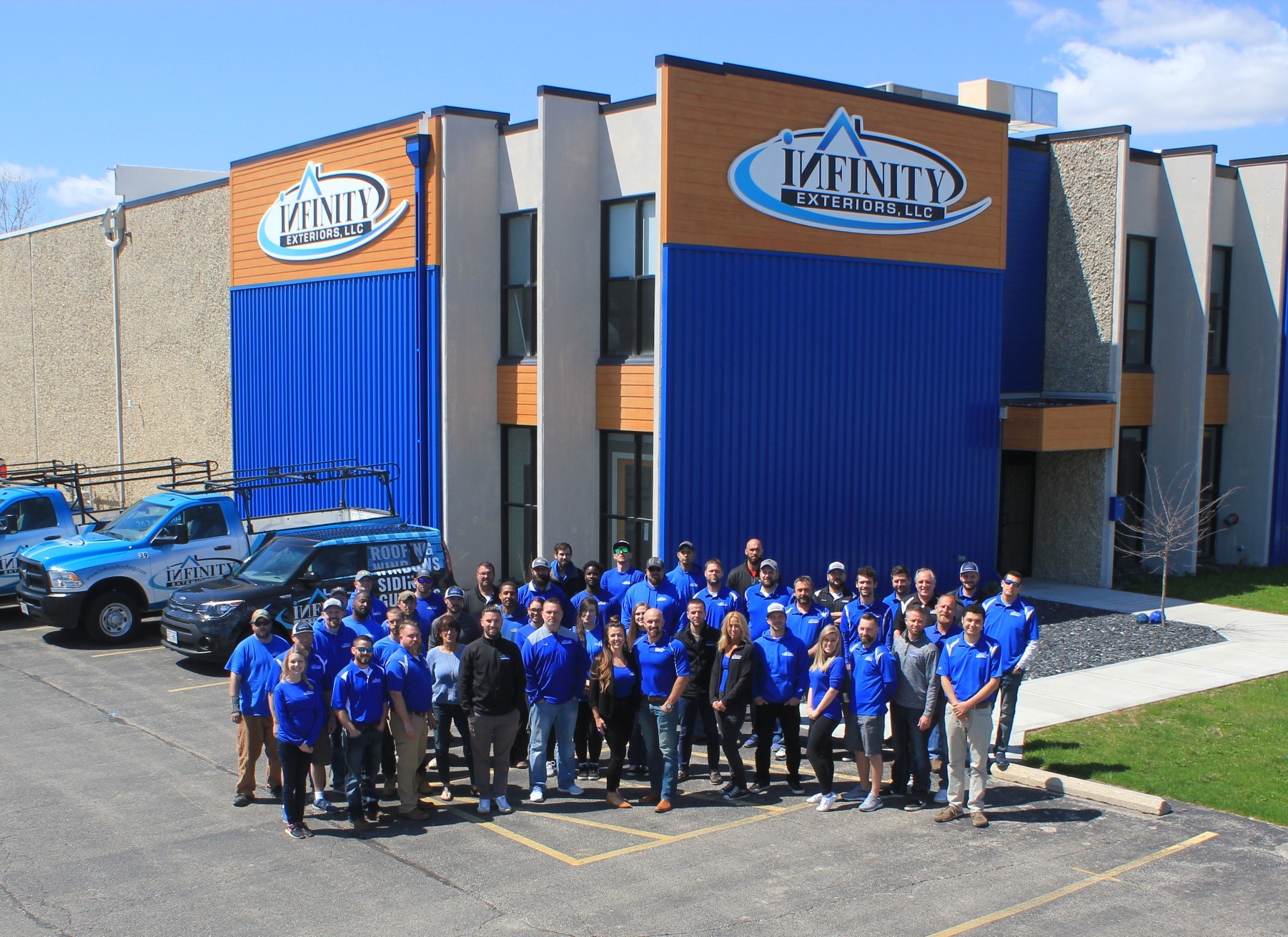 The Infinity Exteriors team outside of their office in New Berlin, Wisconsin. 