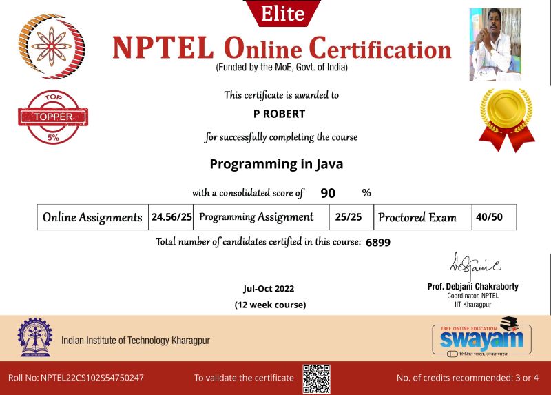 Dr Robert P on LinkedIn: Elite Gold Certificate NPTEL Programming in Dr Robert P on LinkedIn: Elite Gold Certificate NPTEL Programming in