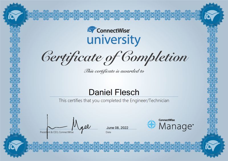 Daniel Flesch on LinkedIn: Woot Finished my Connect Wise Training Daniel Flesch on LinkedIn: Woot Finished my Connect Wise Training