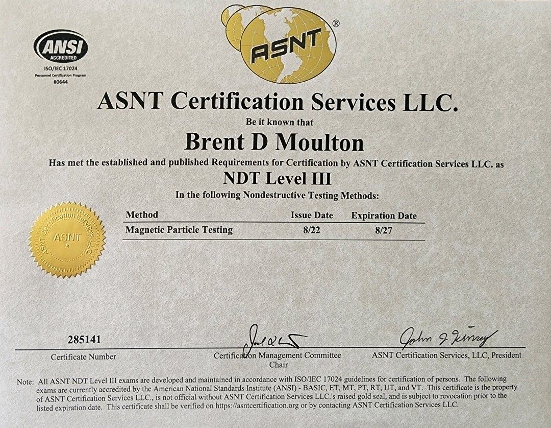Brent Moulton on LinkedIn: It #39 s official I got my ASNT level III Brent Moulton on LinkedIn: It #39 s official I got my ASNT level III