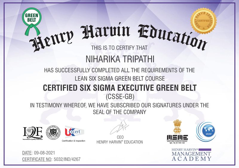 Niharika Tripathi on LinkedIn: #leansixsigma #certification #skillupgrade