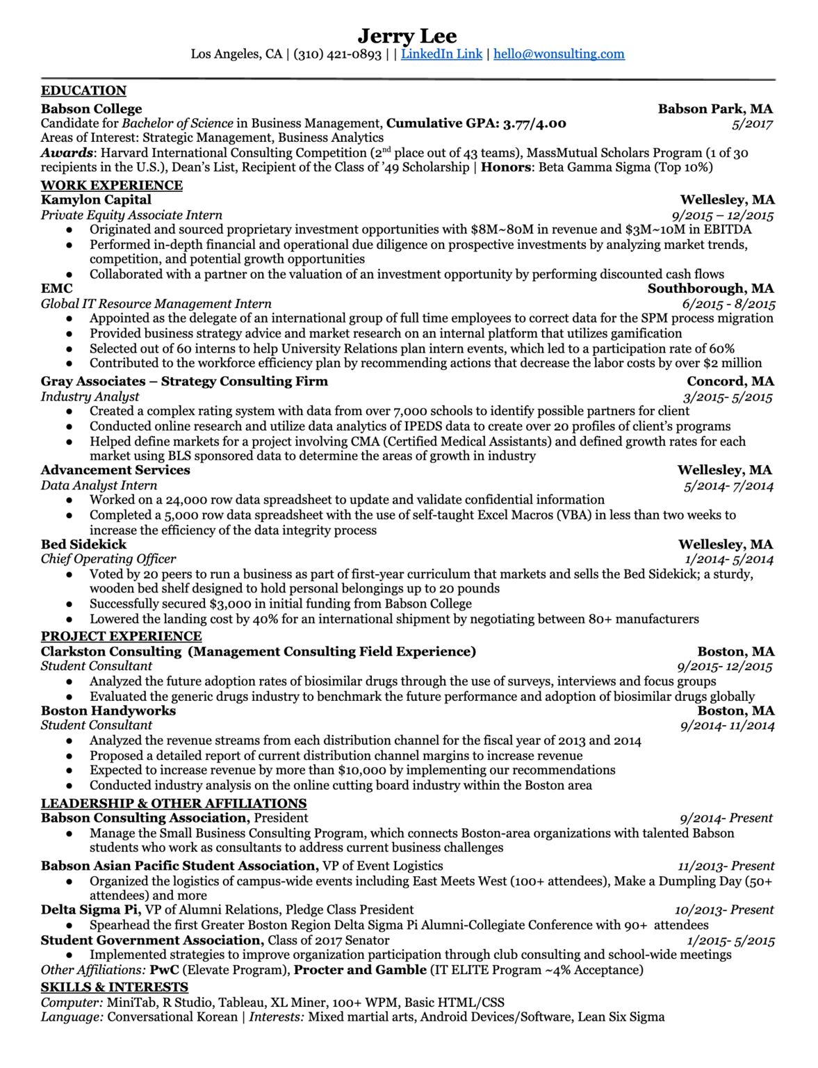 Resume Template Wonsulting
