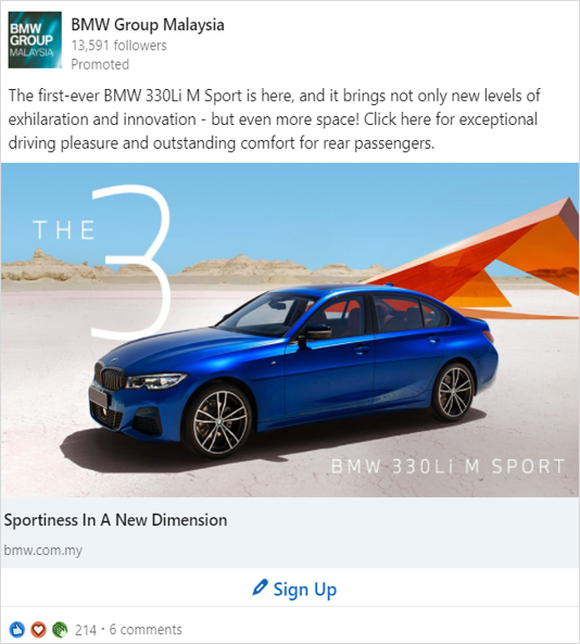 Captura de pantalla de la publicación de BMW Group Malaysia en LinkedIn