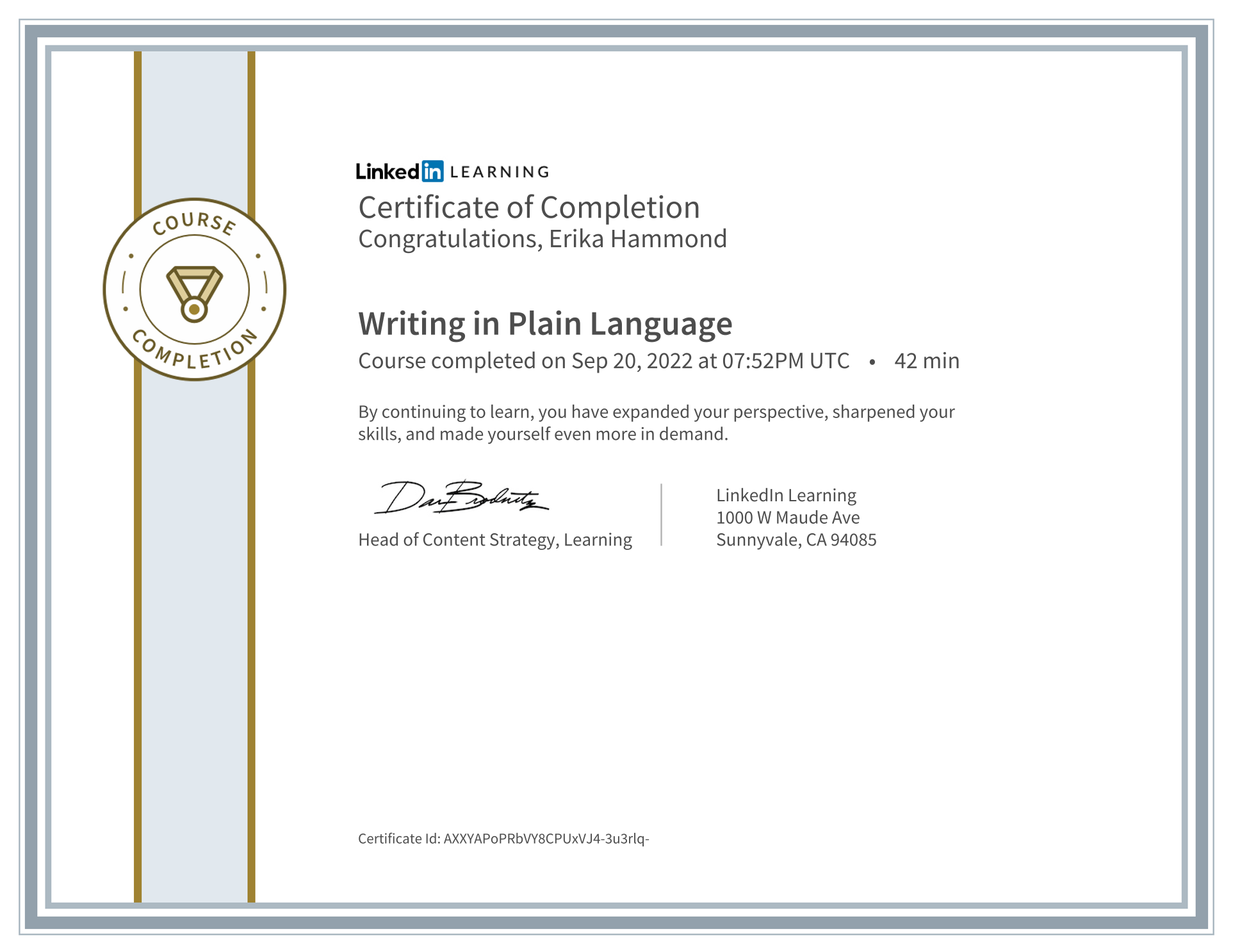Erika Hammond on LinkedIn: Certificate of Completion Erika Hammond on LinkedIn: Certificate of Completion